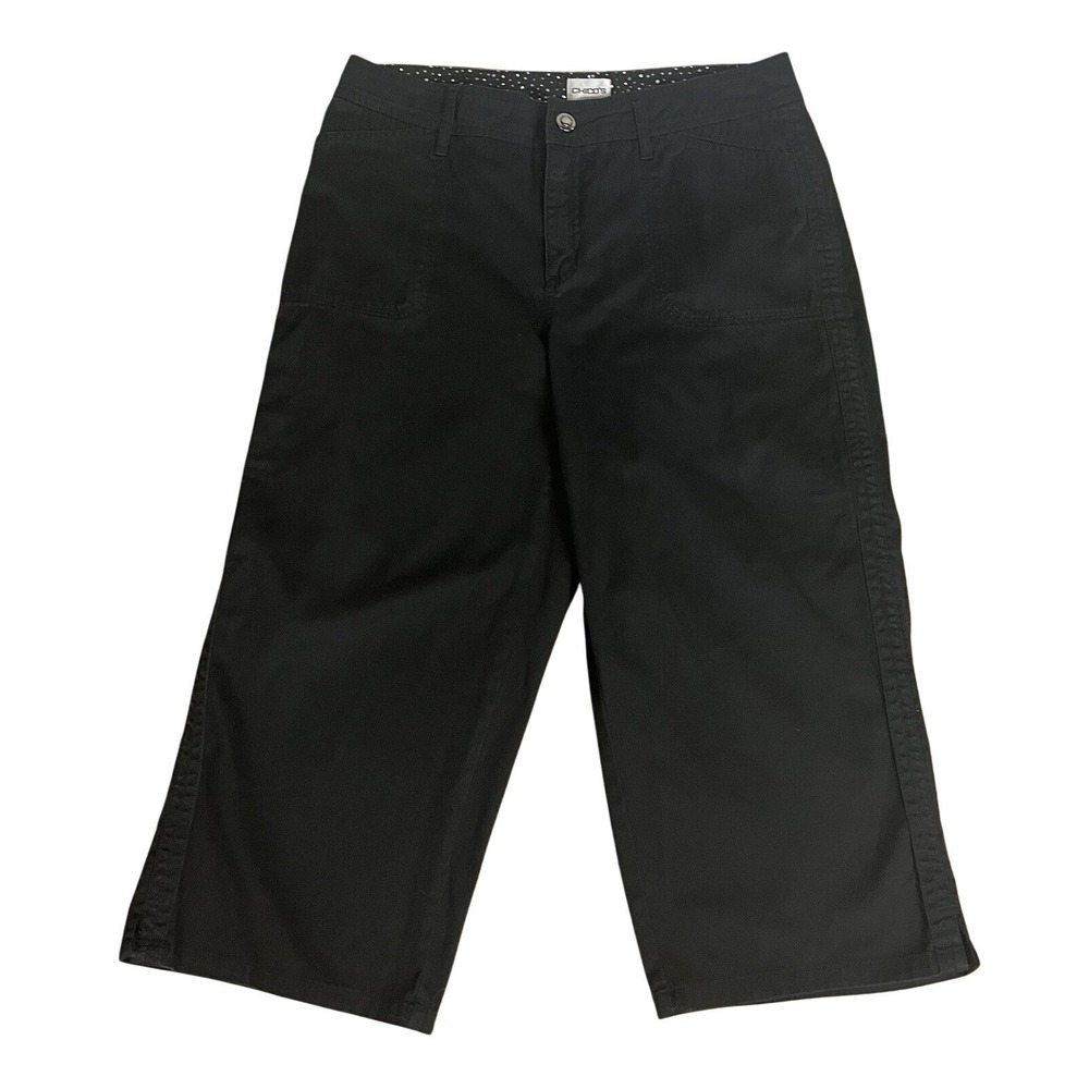Ladies CHICO'S Size‎ 0.5 Black Cropped Capri Pants Cotton Stretch Pockets